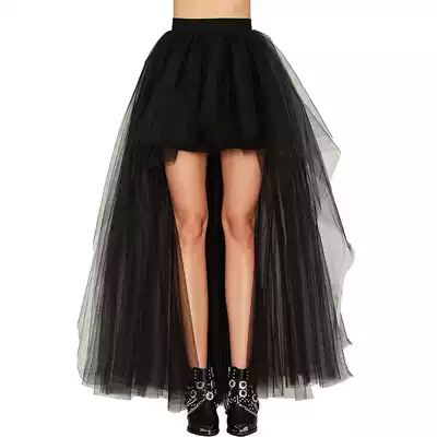 Big pendulum dovetail large size sexy mopping long skirt Front short back long gothic black mesh skirt Punk four-layer yarn puffy