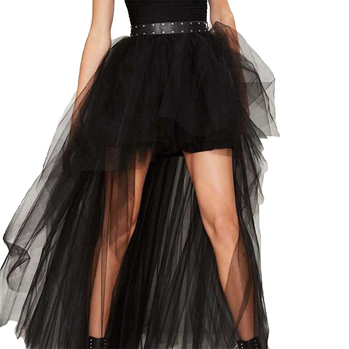 European and American Sexy pure color front short rear long four-floor mesh dress tulle skirt fluffy skirt coattails skirt