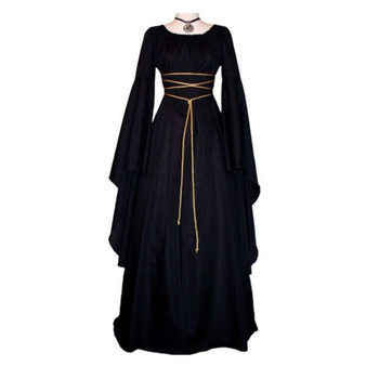 Medieval Long-Sleeved Round-Neck Asymmetrical Women's Dress Halloween Costume Performance Props Stage Drama