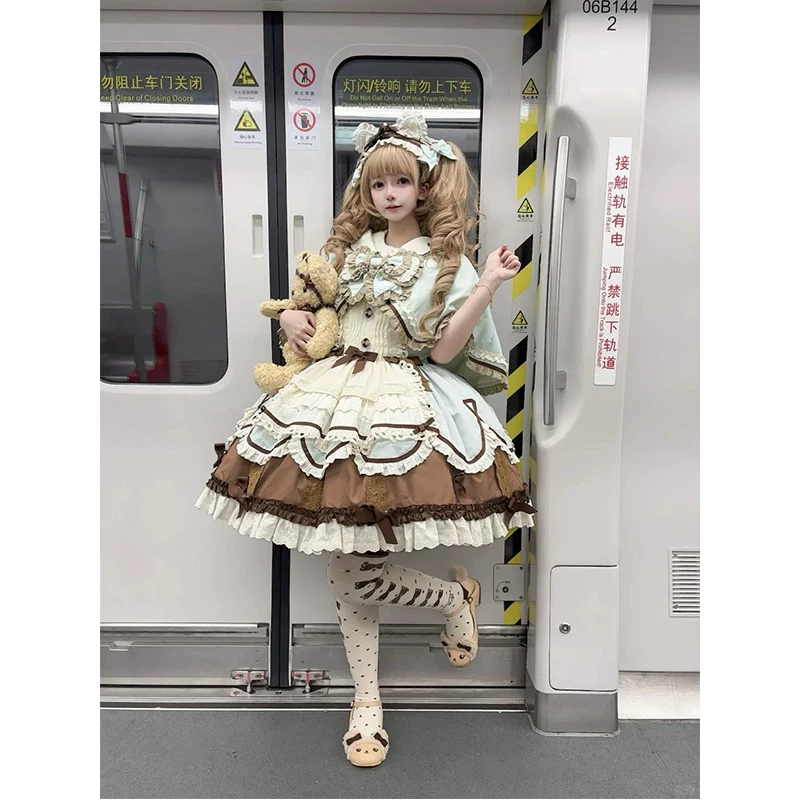 Мятное акриловое милое тренчкот, маленький костюм принцессы, стиль лолита, Lolita Jsk