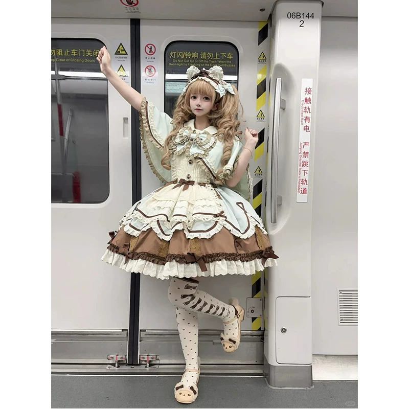 Мятное акриловое милое тренчкот, маленький костюм принцессы, стиль лолита, Lolita Jsk