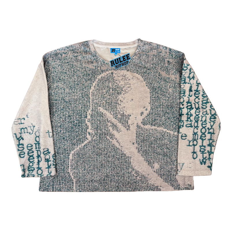 Rulee Black Fear Blonde Pixel Style Frank Ocean Autumn and Winter Retro Rap Oversized Crew Neck Long Sleeve