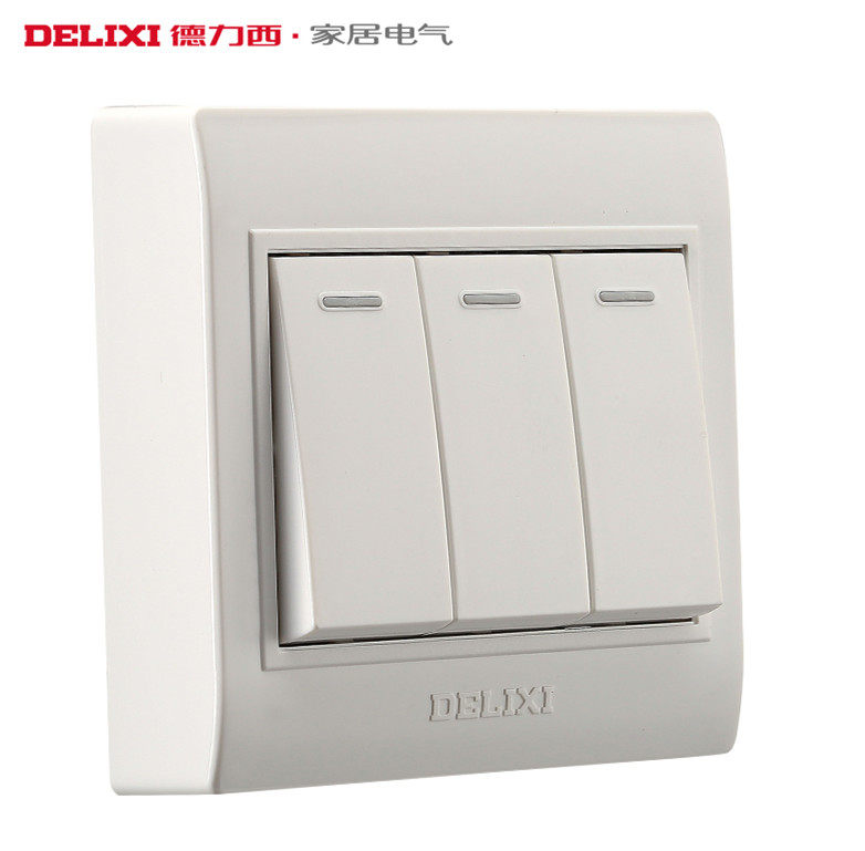 Delixi wall switch surface mounted three-open single-control three-position single-control fluorescent switch CD130 surface mounted