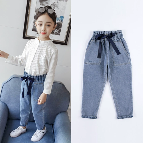 Джинсы, штаны, детская весенняя форма, коллекция 2021, детская одежда, свободный крой, подходит для подростков, в западном стиле