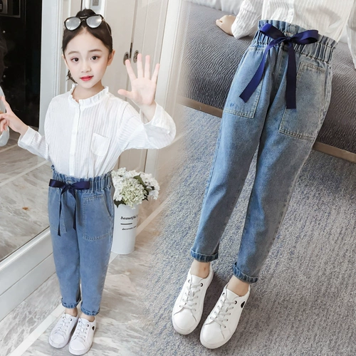 Джинсы, штаны, детская весенняя форма, коллекция 2021, детская одежда, свободный крой, подходит для подростков, в западном стиле