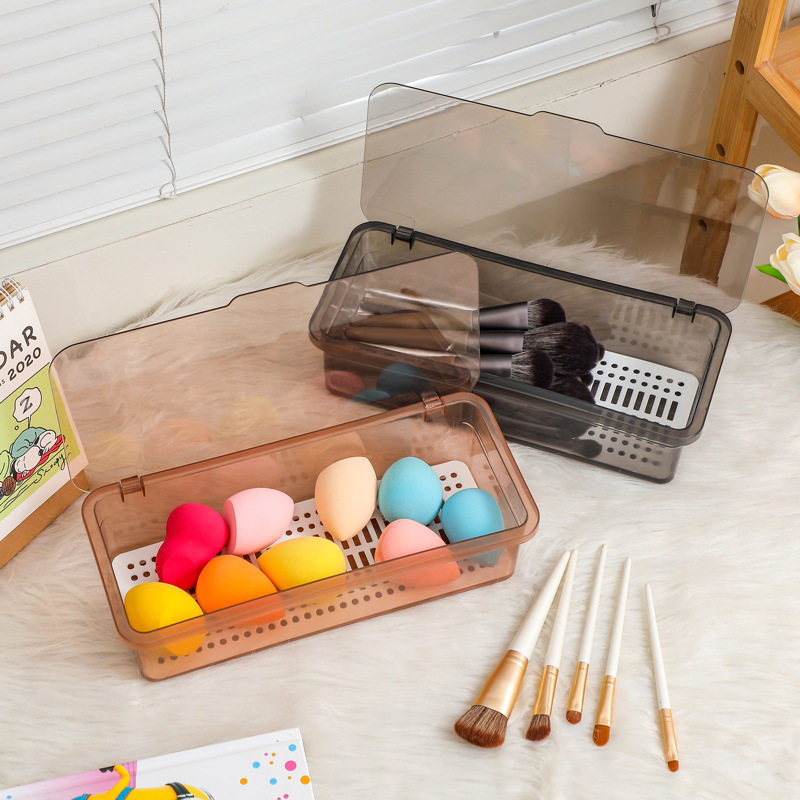 Desktop large-capacity dust-proof belt cover makeup brush storage box portable transparent eye shadow makeup table beauty egg storage bucket