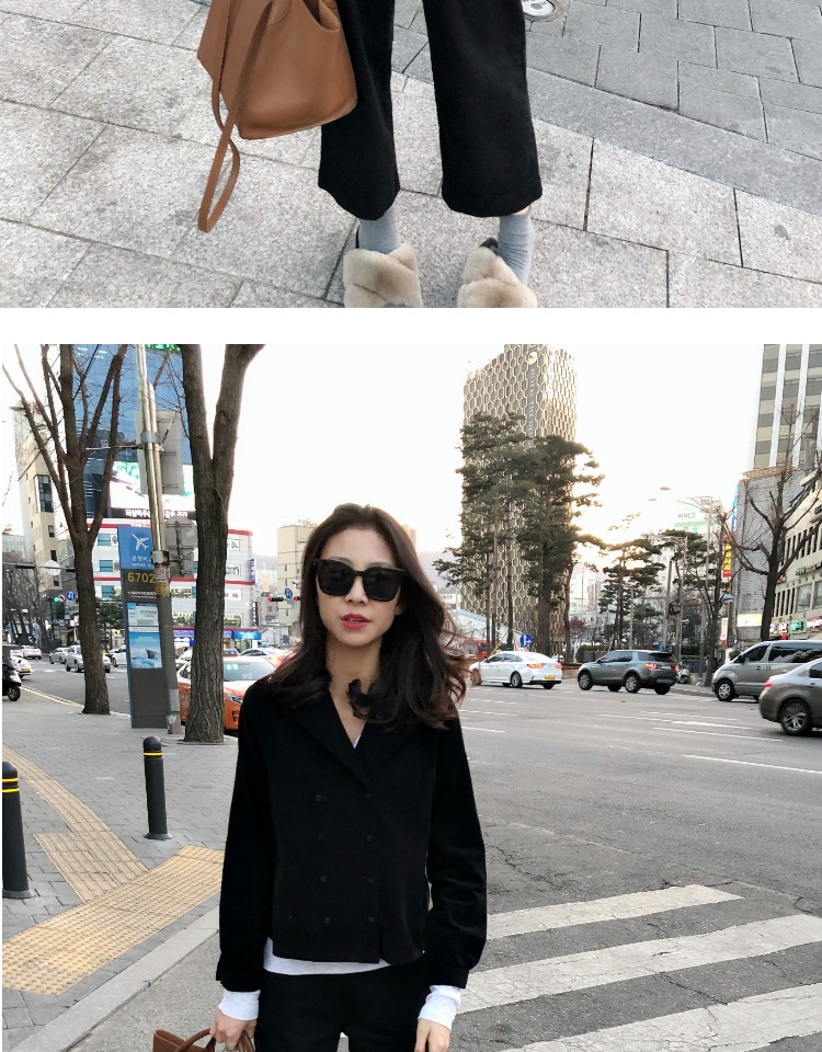 LS Hàn Quốc Dongdaemun mua mùa xuân mới màu đen ngắn vải to sợi vải giảm béo dài tay blazer áo jacket nữ