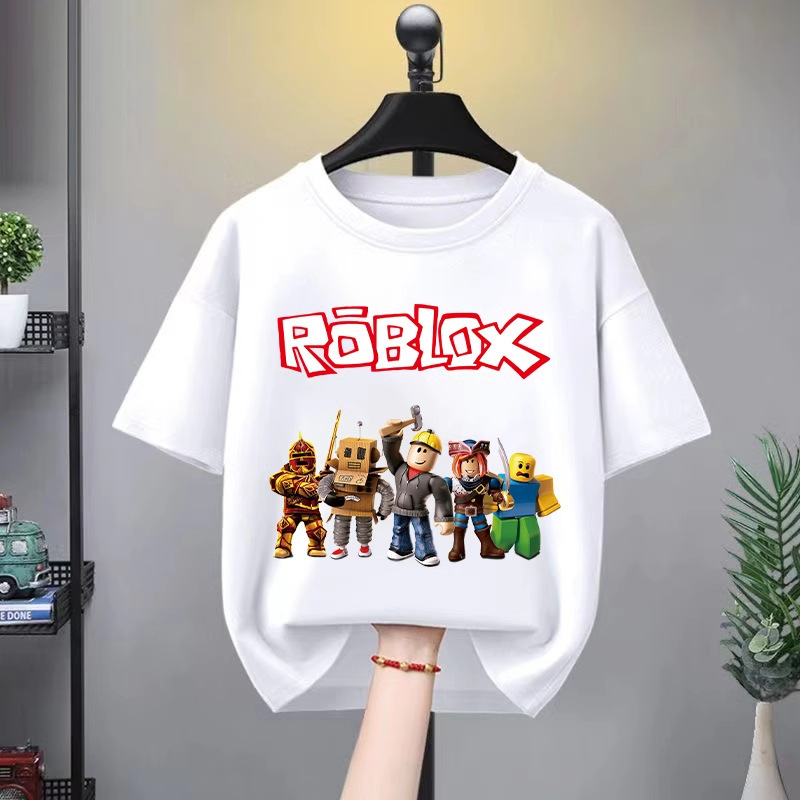 Minecraft Roblox Game Cartoon Short-Sleeve Family Matching Round-Neck T-Shirt for a Family of Three Trendy Outfit
