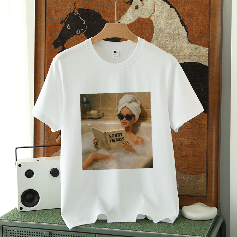 Funny Internet Meme Barbie Doll Emoji Digital Print Pure Cotton T-Shirt Short Sleeve Girl ins Top