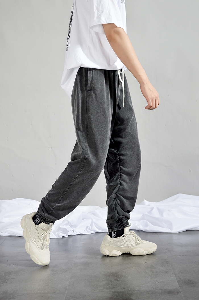 Hip hop retro wash ban nhạc cao su cũ gấp quần rộng chùm quần thể thao quần harem quần kanye ông nội cùng một đoạn shop quần áo nam