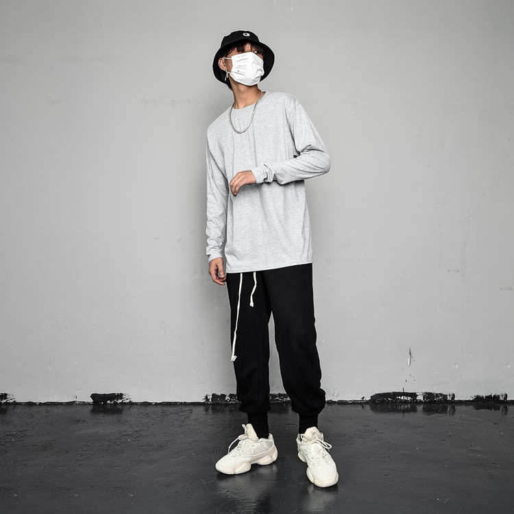 Ins gió Châu Âu và Châu Mỹ thương hiệu hip hop thủy triều lỏng màu đen và trắng bên trong áo sơ mi chạm đáy áo thun dài tay mùa thu và mùa đông BF gió nam và nữ áo phông dài
