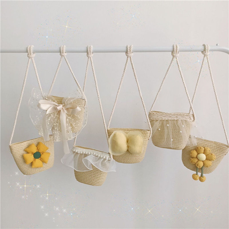 Bag Spring and Summer Princess Key Coin Purse Hand-Woven Children's Straw Bag Mini Fruit Zipper Bag Crossbody Bag
