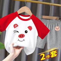 Children short sleeve T-shirt shorts suit 2022 summer fit new 2-year-old baby foreign air boy pure cotton baby two sets