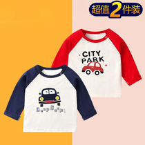 Male baby long sleeve inserted shoulder t-shirt cartoon printed spring autumn season 1 year old baby blouses 2 pure cotton children jersey 3