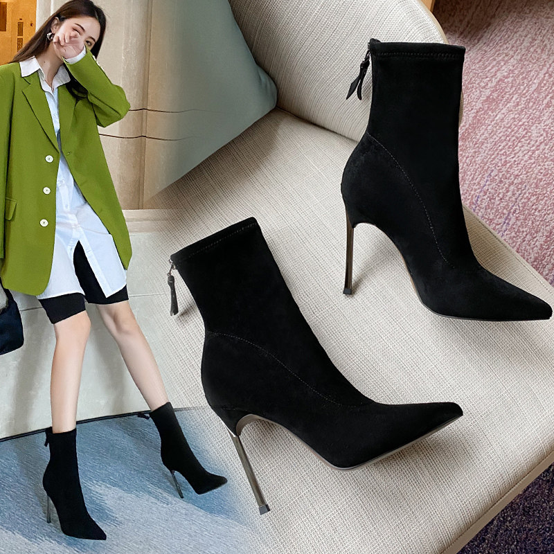 Martin short boots women's 2021 new spring and autumn single boots small high-heeled women's shoes stiletto socks boots pointed toe net red thin boots