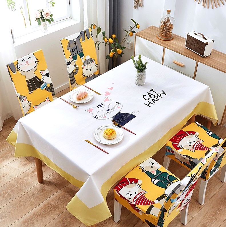 2023 Dining Table Chair Cover Chair Cushion Suit Cartoon Cute Home Cotton Linen Tea Table Cloth Stools-Taobao