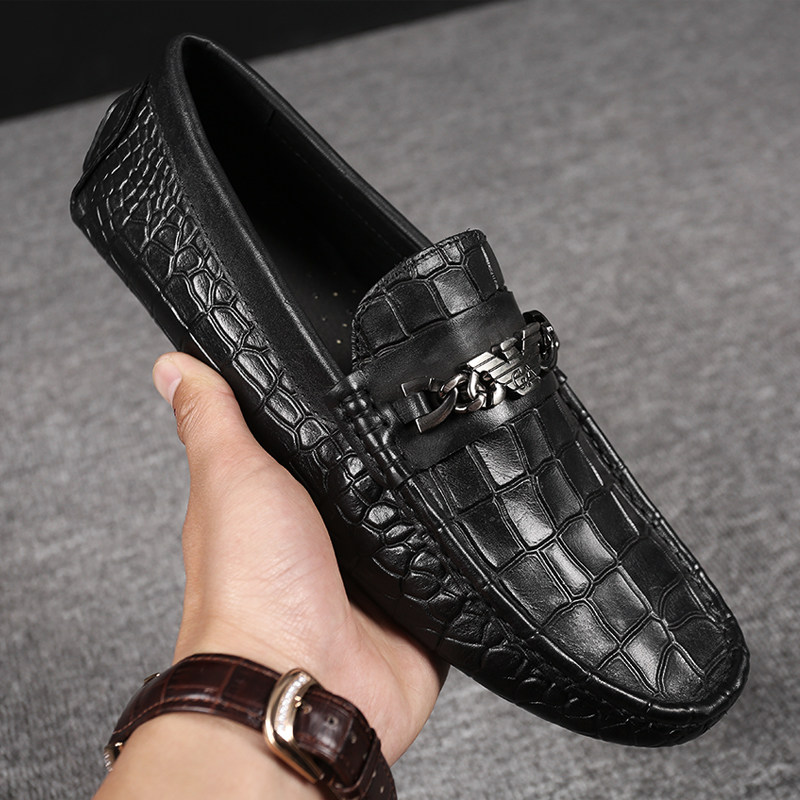 European station autumn men's shoes Liden peas shoes genuine leather business dress shoes trendy driving casual men's shoes