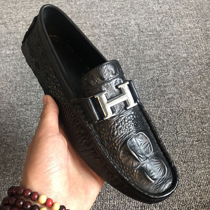 European station 2021 new crocodile pattern beanie shoes business leather men's shoes fashion casual shoes lazy driving shoes men