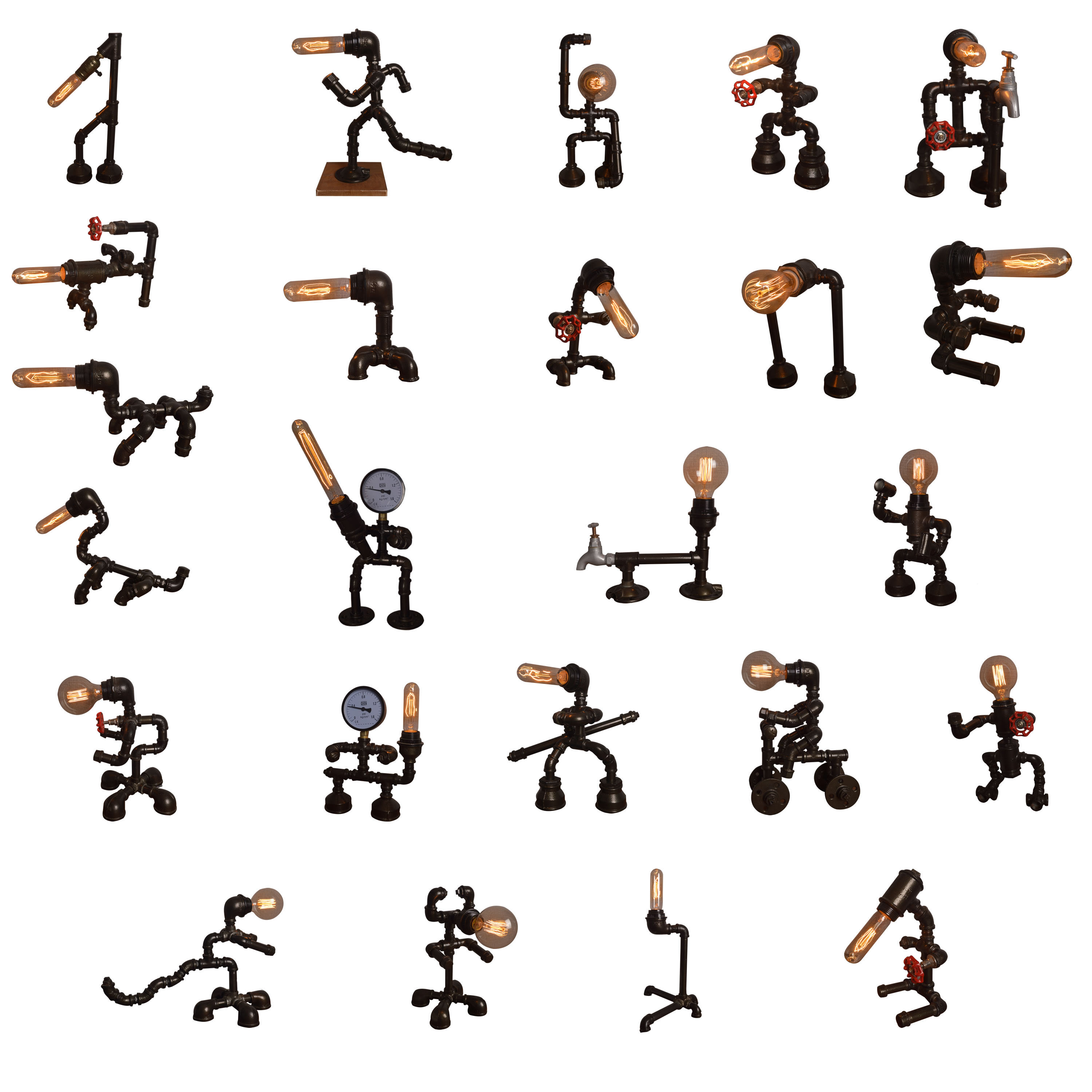 Do old tungsten wire Edison nostalgic style water pipe loft American country industrial table lamp robot retro lamp