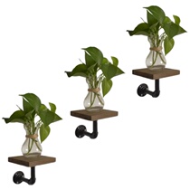 Water Pipe Shelving Flowers Shelf American Industrial Style Piping Pine Wood Solid Wood Lined Shelf Separator Shelf Wall