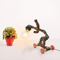 American retro loft personality creative robot table lamps Water pipes Edison Bar Café Deco tables