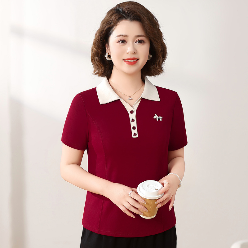 Mom's Summer Outfit Set, Casual Age-Reducing Short-Sleeved Sportswear, Middle-Aged and Elderly Women's Summer T-Shirt Top Two-Piece Set