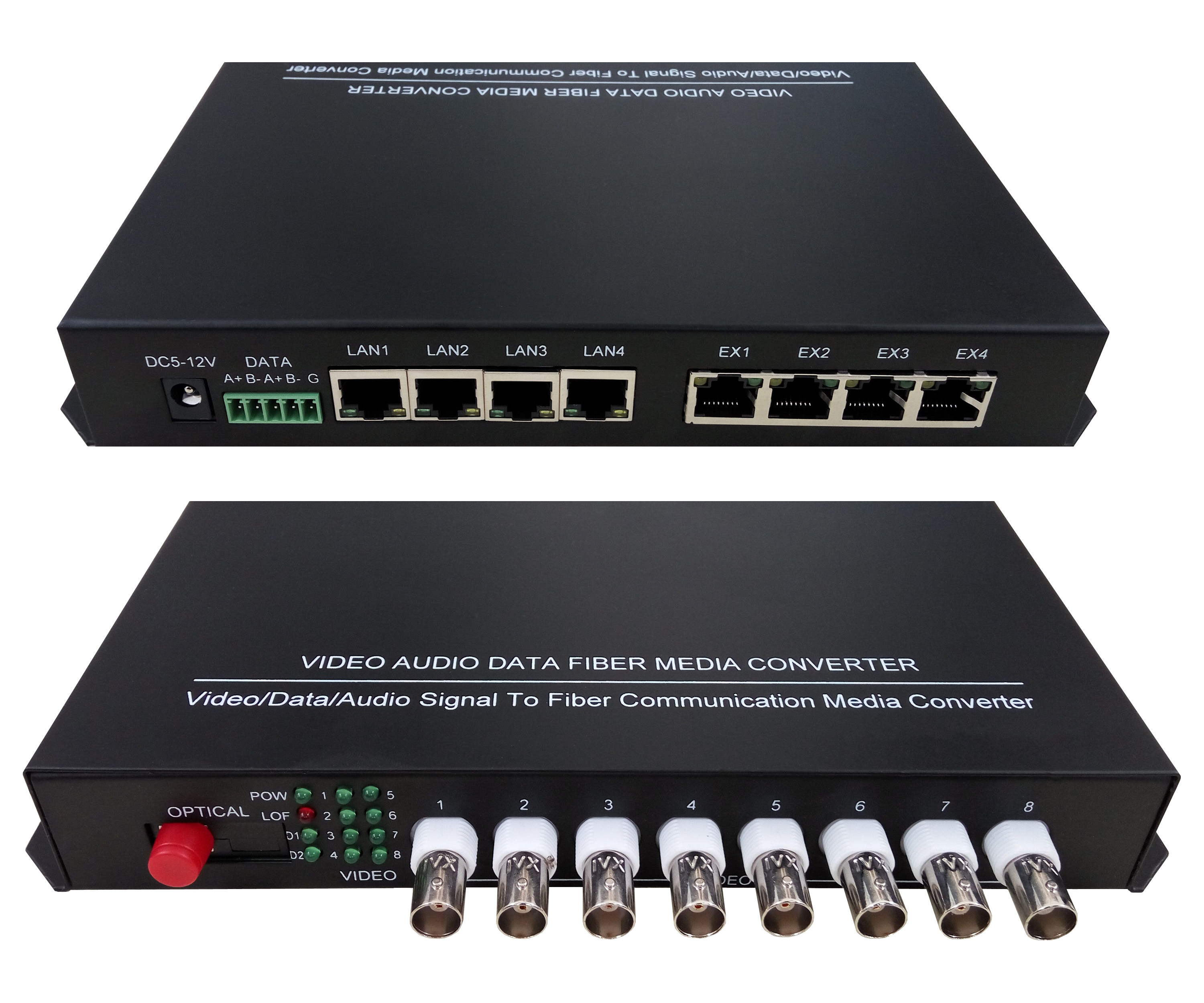 VBON integrated service multifunctional video optical transceiver, 8-channel video, 1-channel RS485 audio network