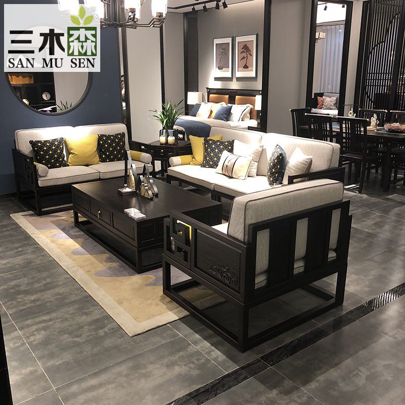 New Chinese solid wood sofa combined sample board room modern minimalist light lavish luxury boutique villa hotel furniture custom-made