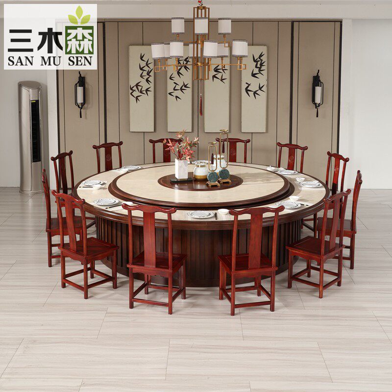 New Chinese Hotel Electric Big Round Table Clubhouse With Solid Wood Dining Room Table Hotel 10 People 12 People 20 Automatic Rotation