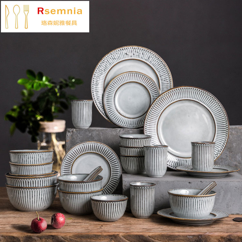 Rsemnia Vintage nostalgic ceramic dishes and tableware set Household dishes and bowls Nordic special dishes and dishes gift