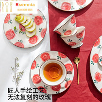  Rsemnia rose tableware Creative personality rice bowl Soup bowl Western steak plate cup fish plate Retro dishes