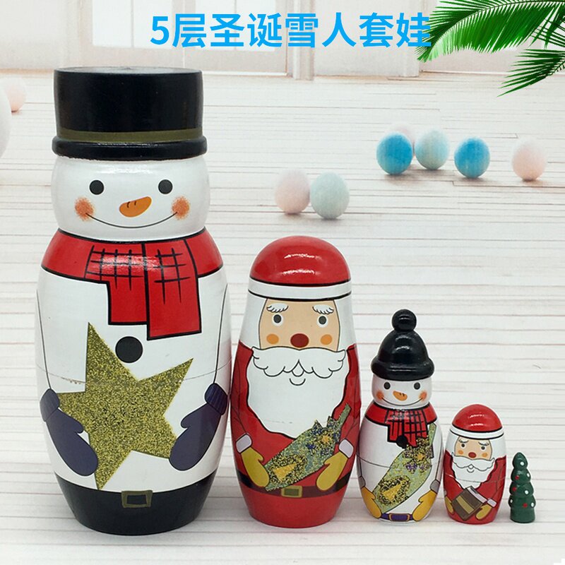 Russian Jacket Toys 5 Floors Wood Cartoon Snowman Children Cute Puzzle Creative Festival Gift Dormitory Pendulum
