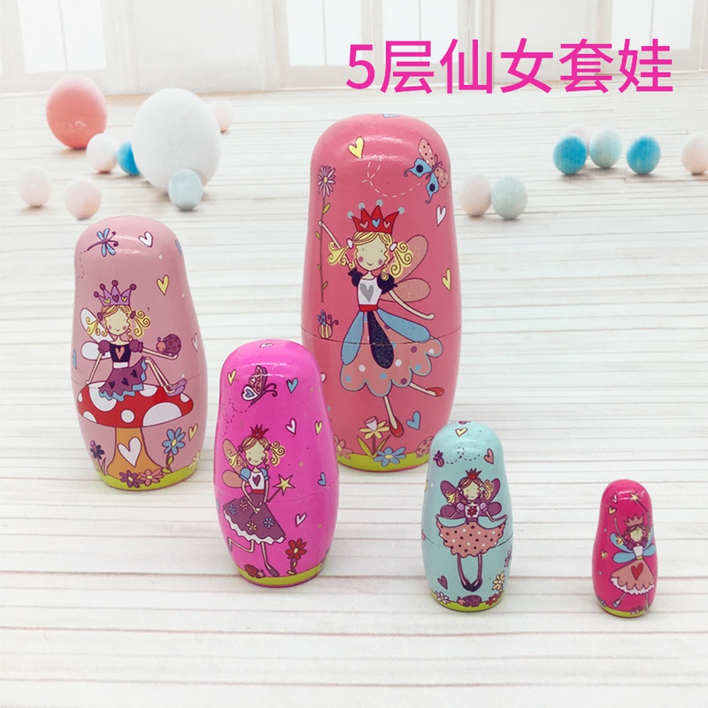 Russian matryoshka doll 5 layer baking paint Valentine's Day June Day gift wooden kindergarten early education toy gift ornament