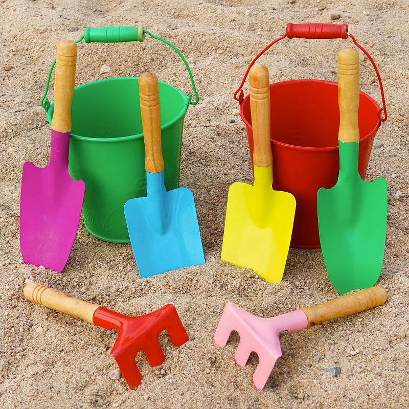 Children play sand dug sand barrel shovel beach toy suit boy girl baby dig iron shovel barrel to catch sea tool