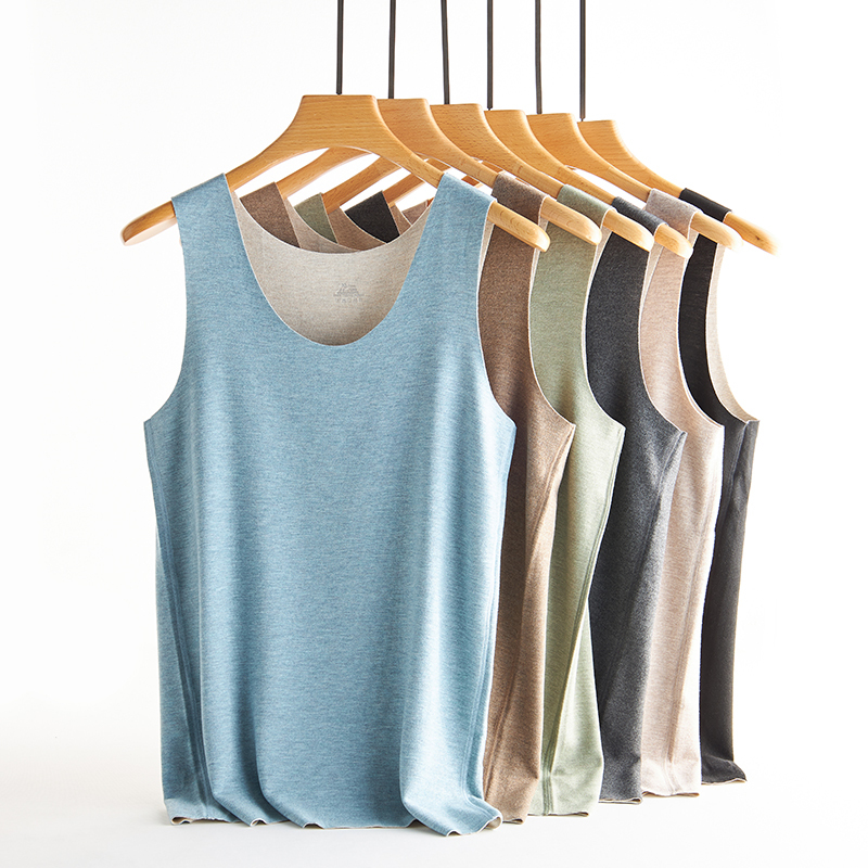 Derong Seamless Thermal Vest for Men, Inner Wear with Fleece Lining, Thickened Wool Self-Heating Underwear, Knitted Base Layer for Winter