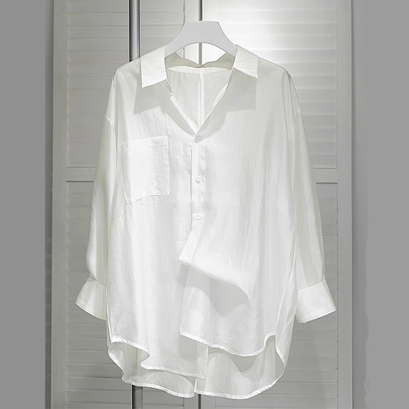Mid-Length Sun Protection Shirt for Women in Summer, Thin, Paired with a Suspender Skirt, Cardigan, Casual White Sun Protection Shirt, Jacket