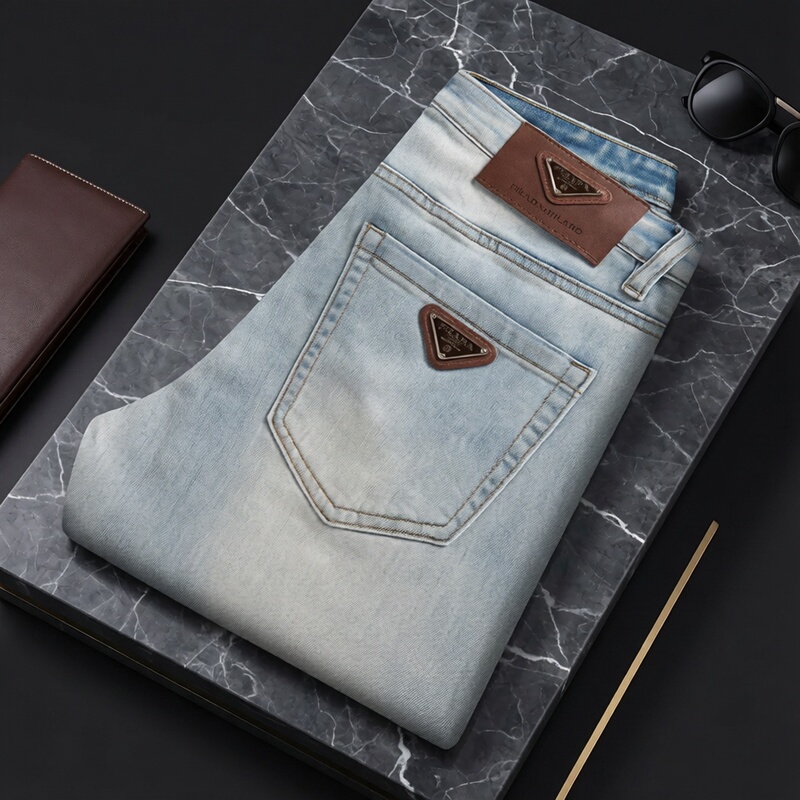 Hong Kong Pujia Triangle Label Boutique Summer Brand High-End Replica European and American Fashion Light Luxury Shenzhen Nanyou High-End Men's Jeans