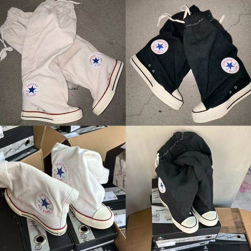 Converse Chuck Taylor X Vaquera Men's and Women's Black and White High-Top Boots Drawstring Canvas Shoes Converse Chuck Taylor X Vaquera Men's and Women's Black and White High-Top Boots Drawstring Canvas Shoes