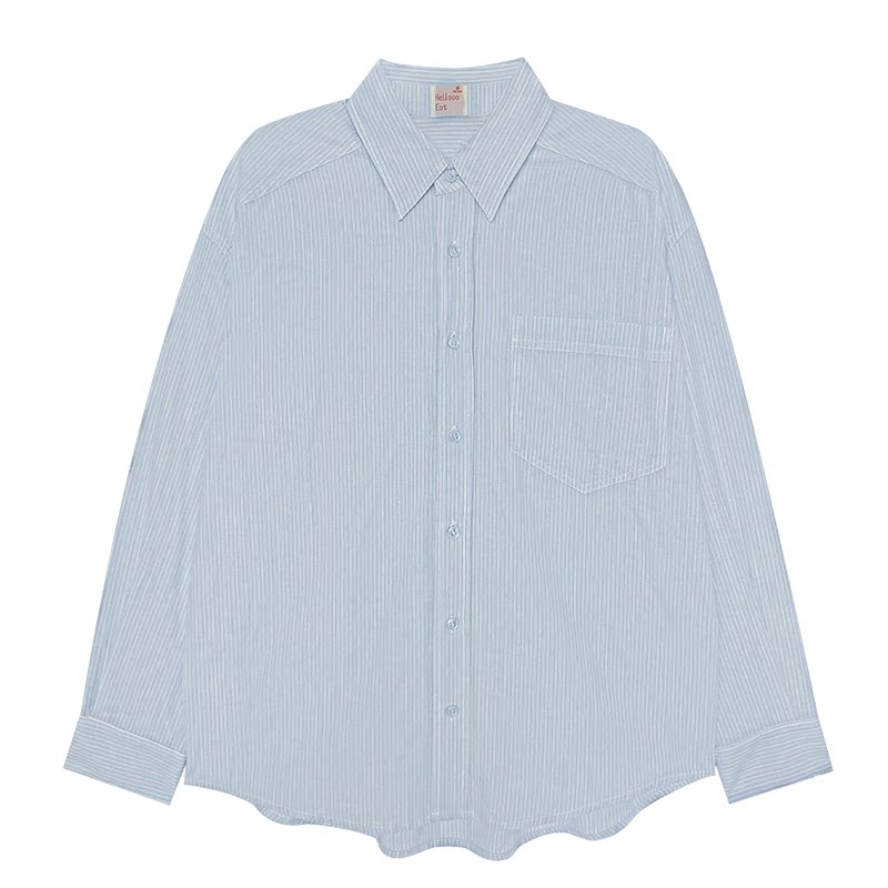 HelloooEat хлопковая легкая светло-голубая полосатая рубашка корейского стиля свободного кроя повседневная однобортная с длинными рукавами женская