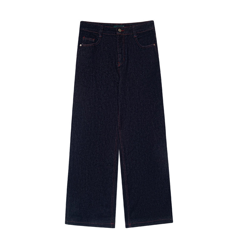 HelloooEat винтажные джинсы с контрастной строчкой натурального цвета ранняя весна женские универсальные стройнящие эластичные прямые повседневные брюки