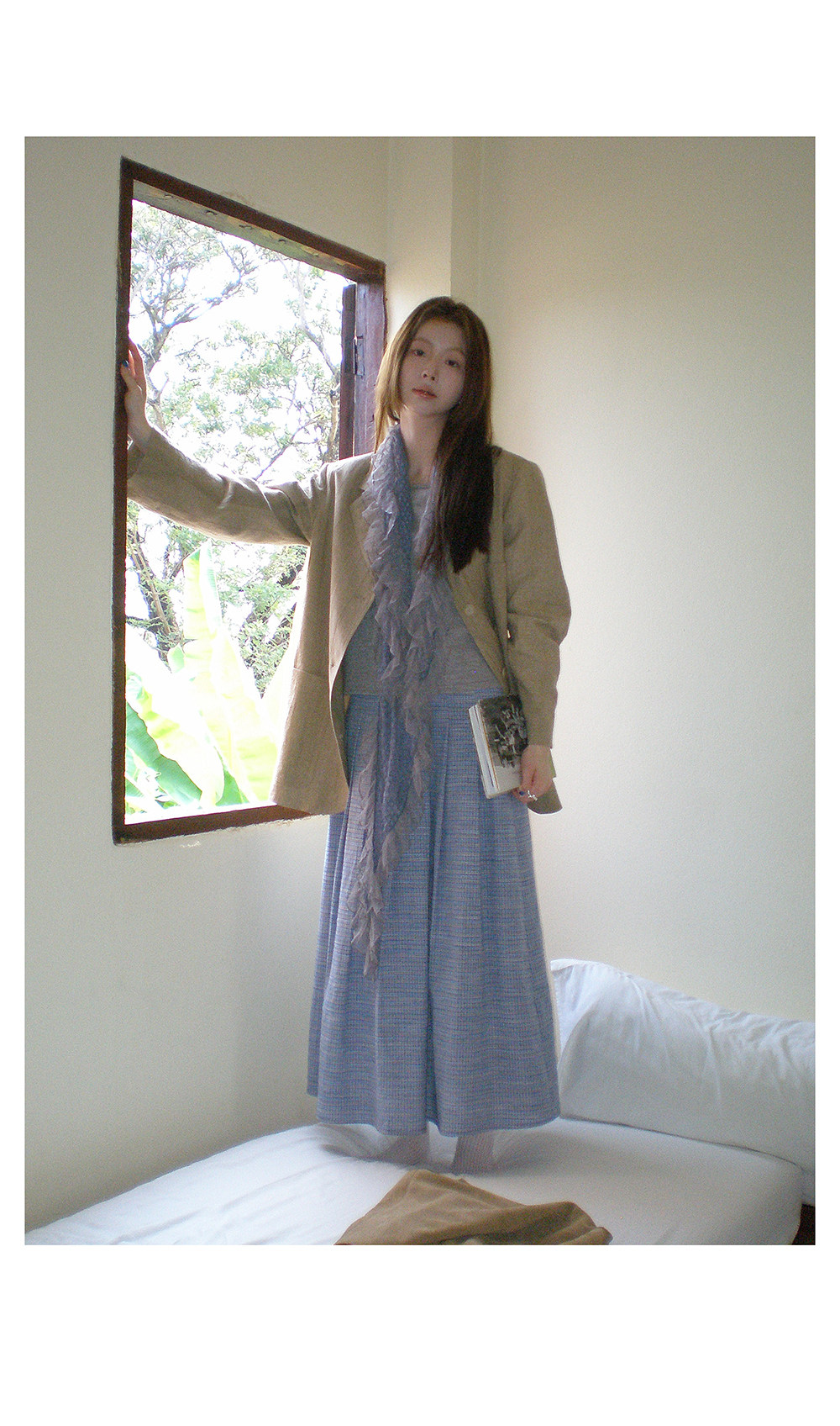 Hellooo Eat свежая сине-фиолетовая клетчатая юбка 2025 ретро плиссированная клетчатая стройнящая длинная юбка