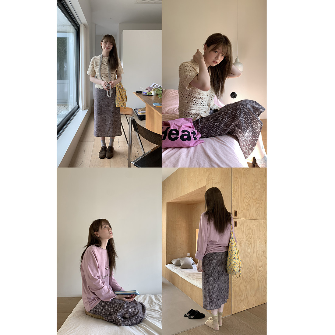 Hellooo Eat весенне-летняя корейская винтажная кофейная юбка с цветочным принтом 2025 универсальная прямая юбка средней длины