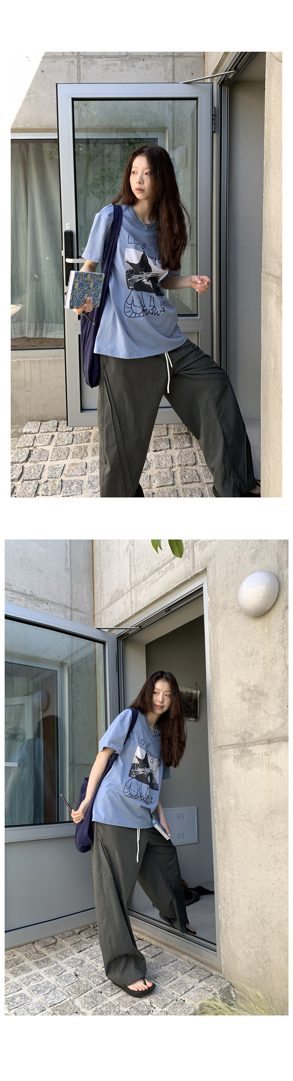 Hellooo Eat футболка с граффити принтом короткий рукав летняя круглый вырез свободная синяя хлопковая женская