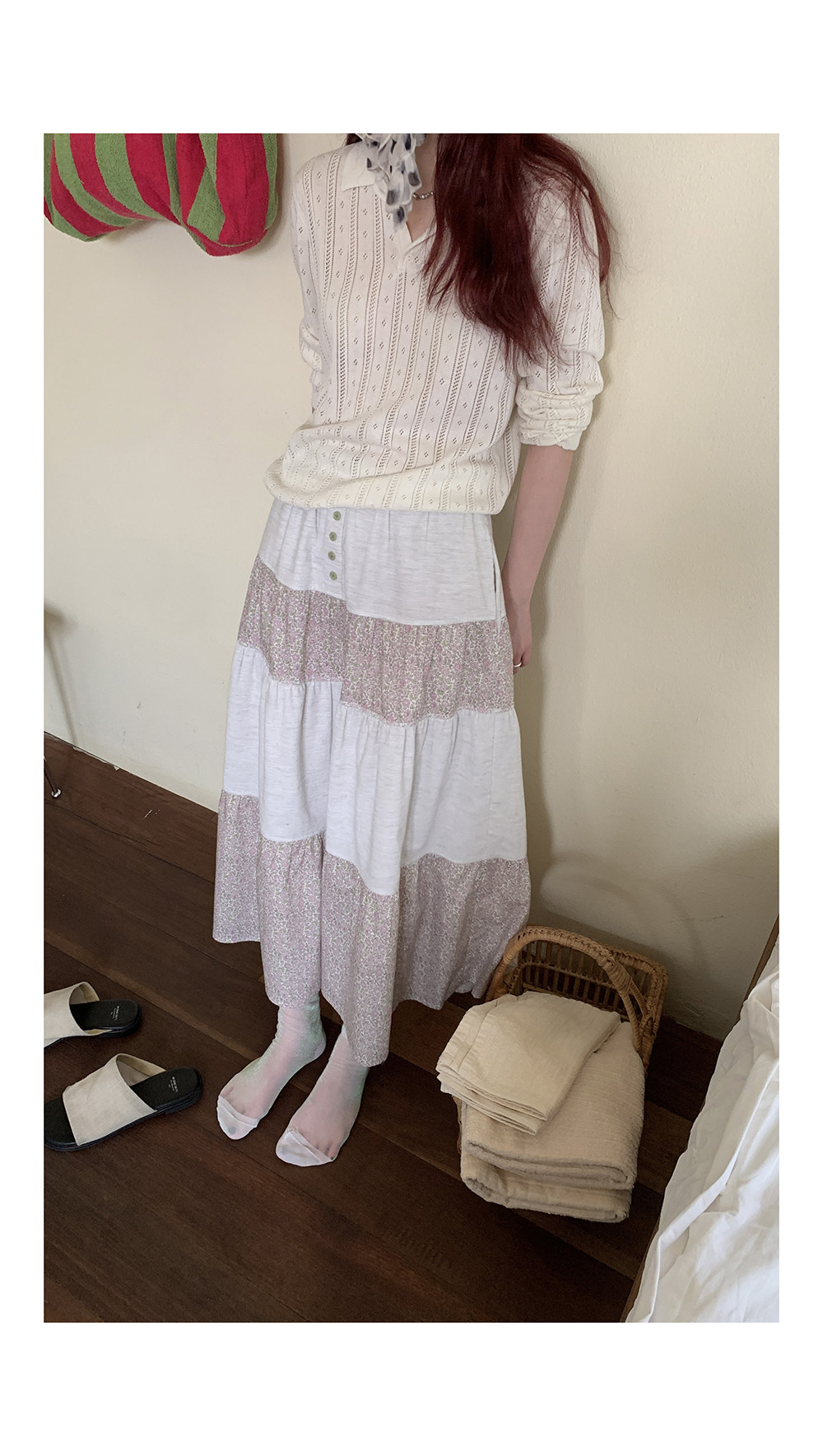 HelloooEat дизайнерская юбка-трапеция с цветочным принтом и вельветовыми вставками весна-лето корейский стиль