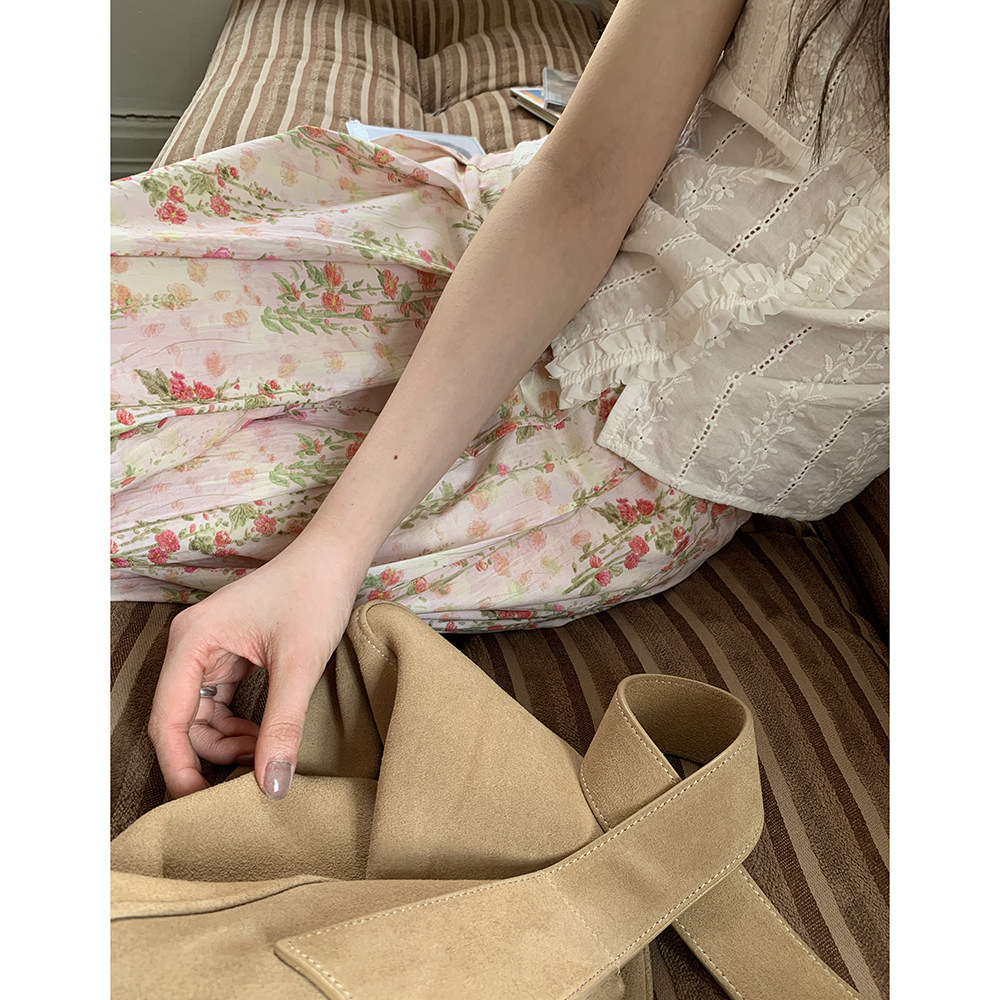 Hellooo Eat французская винтажная юбка с цветочным принтом 2025 летняя элегантная плиссированная юбка средней длины для женщин