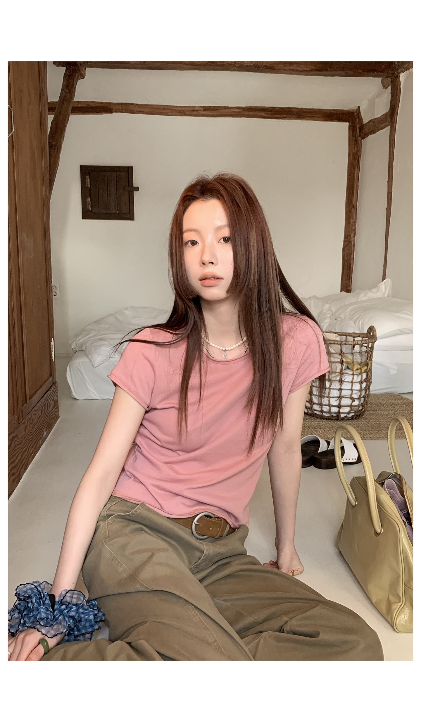 HelloooEat 多色基础款卷边显瘦T恤春夏休闲圆领套头百搭短袖上衣