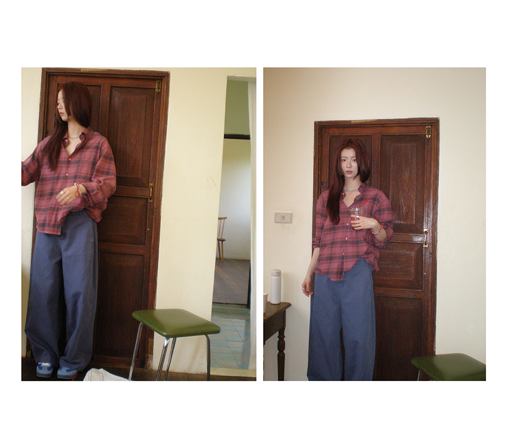 HelloooEat корейская хлопковая розовая клетчатая рубашка ретро американский свободный отложной воротник длинный рукав солнцезащитная куртка