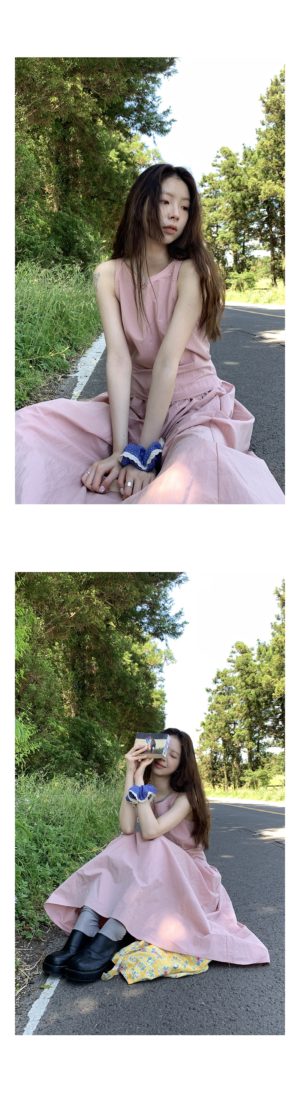 Hellooo Eat весенне-летнее новое платье без рукавов с круглым вырезом корейского стиля приталенное стройнящее сарафан средней длины