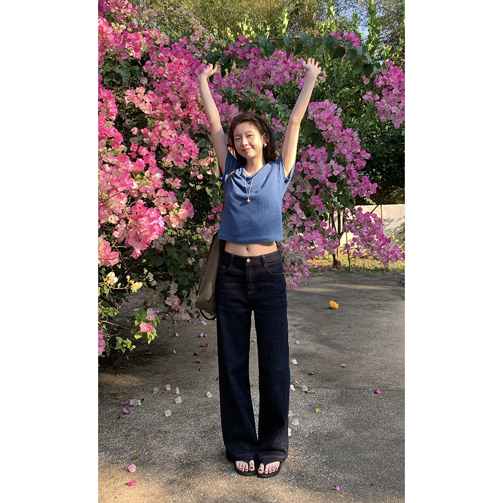 HelloooEat винтажные джинсы с контрастной строчкой натурального цвета ранняя весна женские универсальные стройнящие эластичные прямые повседневные брюки