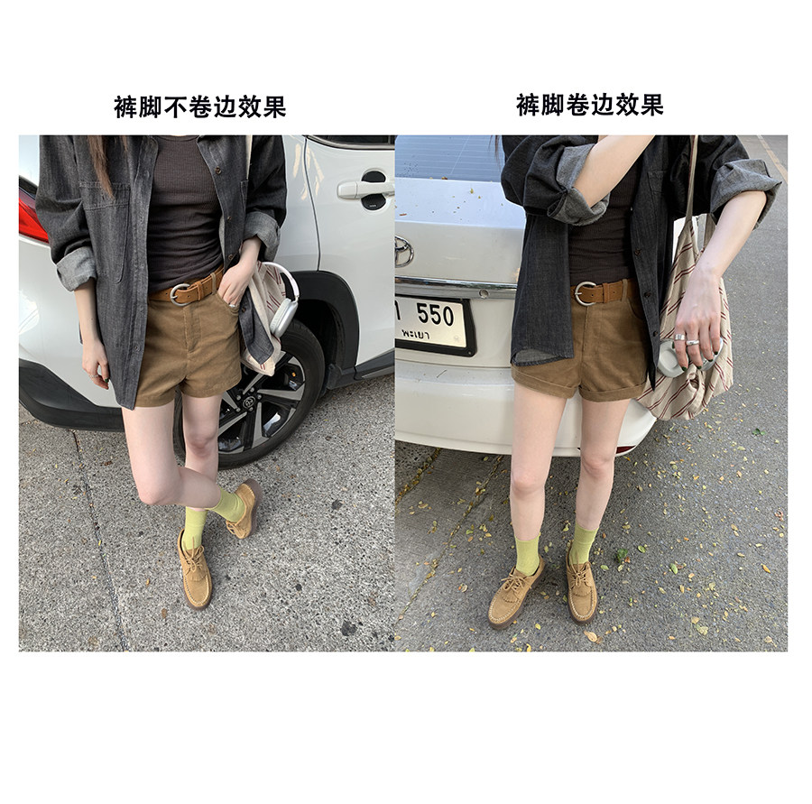 HelloooEat вельветовые шорты с карманами цвета хаки прямого кроя повседневные брюки